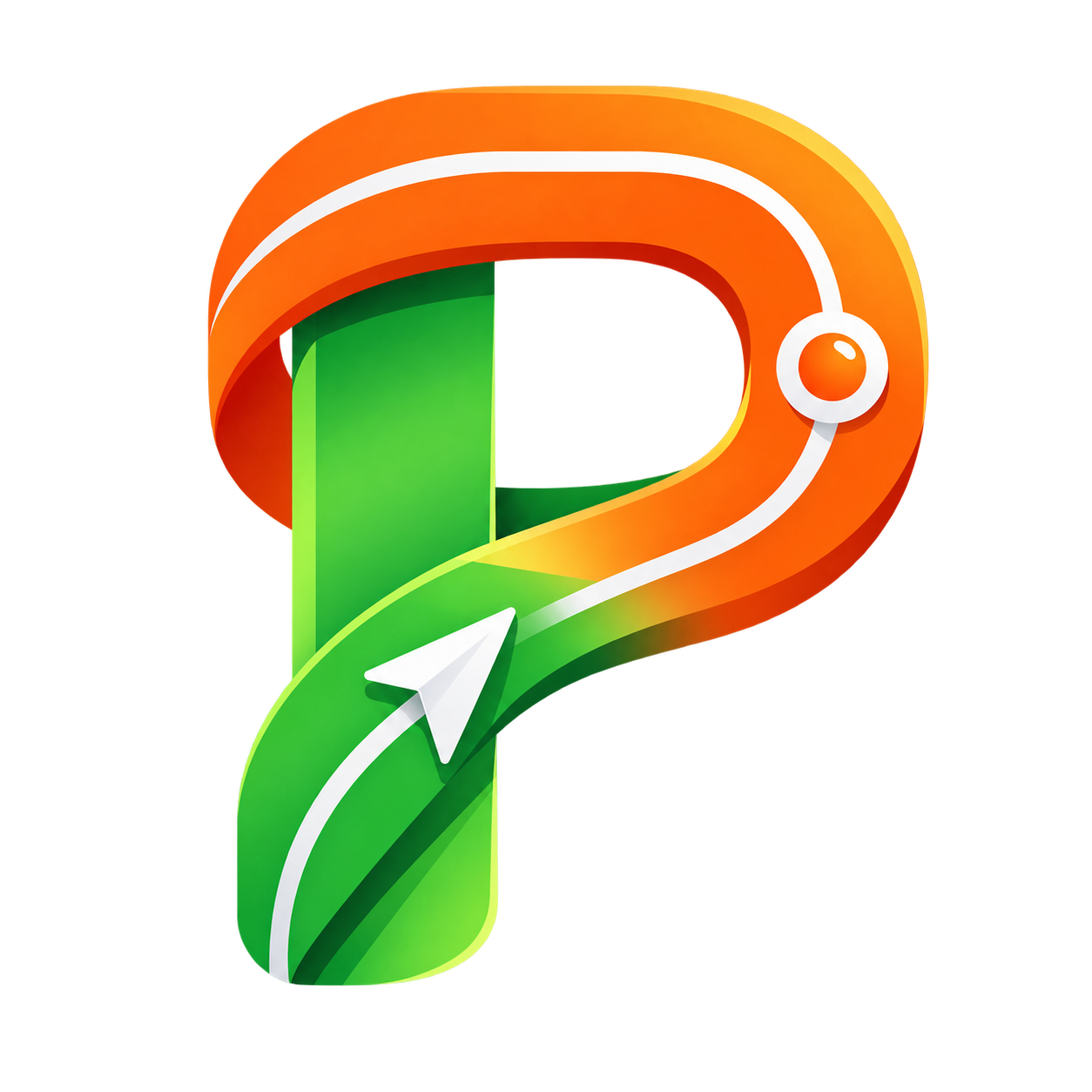 Логотип planetvpn.cc — оранжево-зелёный маршрут в форме буквы P